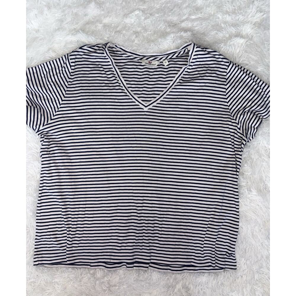 Vineyard Vines Women’s 2X Classic Navy Striped V Neck Tee. Exc. Quality